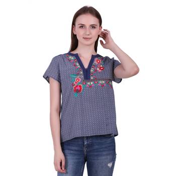 Blue Printed Cotton Top 1