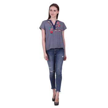 Blue Printed Cotton Top 5