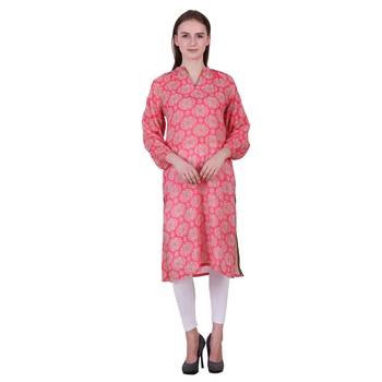 Pink Printed Cotton Ethnic Kurti 1