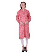 Pink Printed Cotton Ethnic Kurti