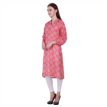 Pink Printed Cotton Ethnic Kurti 3