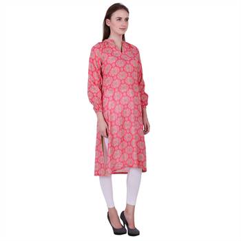 Pink Printed Cotton Ethnic Kurti 4