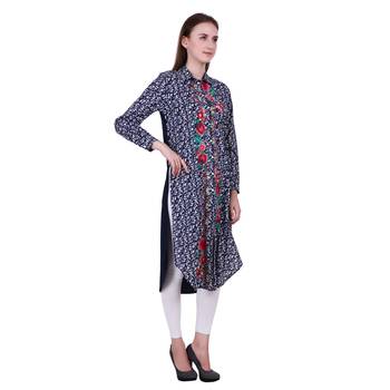 Blue Printed Cotton Ethnic Kurti 4