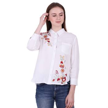 White Embroidered Rayon Cotton Top  1