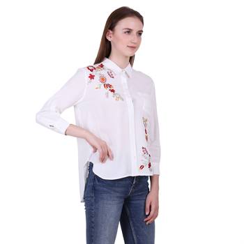 White Embroidered Rayon Cotton Top  3