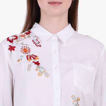 White Embroidered Rayon Cotton Top  5