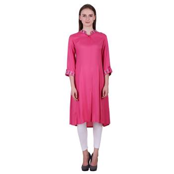 Pink Plain Rayon Ethnic Kurti 1