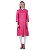 Pink Plain Rayon Ethnic Kurti