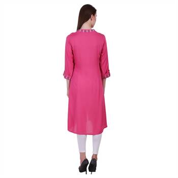 Pink Plain Rayon Ethnic Kurti 2