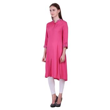 Pink Plain Rayon Ethnic Kurti 3