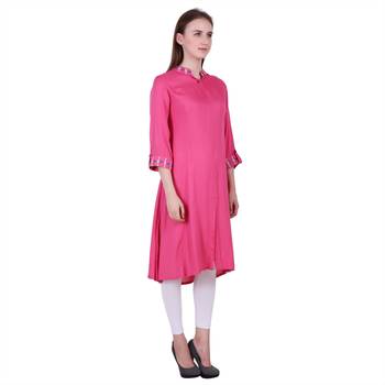 Pink Plain Rayon Ethnic Kurti 4