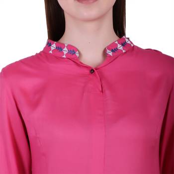 Pink Plain Rayon Ethnic Kurti 5