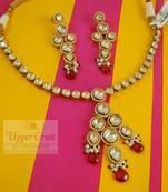 Sterling Silver Kundan Ruby Bridal Necklace Earring Jewellery Set