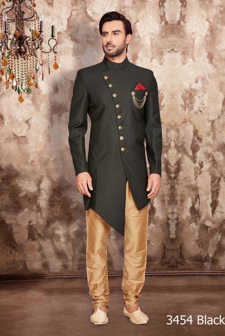 black and gold indo western dress BLACK 2 PIECE INDO WESTERN DRESS WITH CAPE main image 0