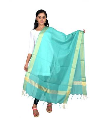 turquoise Chanderi Dupatta With Zari Border 1