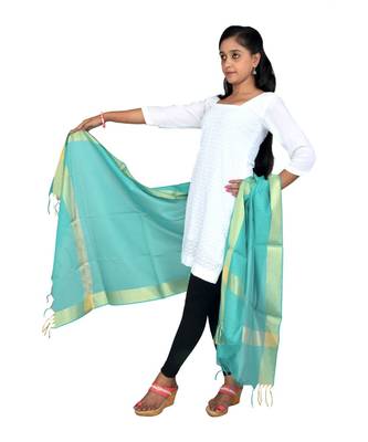 turquoise Chanderi Dupatta With Zari Border 2