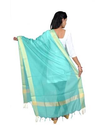 turquoise Chanderi Dupatta With Zari Border 3