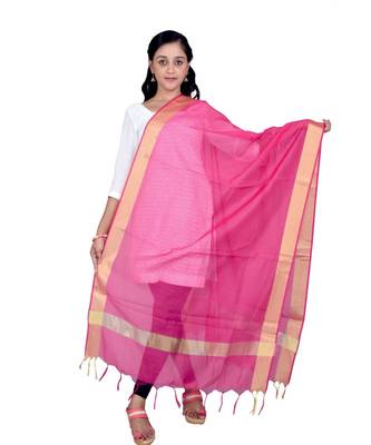 magenta Chanderi Dupatta With Zari Border 1