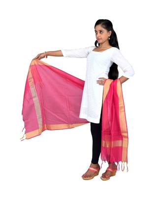 magenta Chanderi Dupatta With Zari Border 2