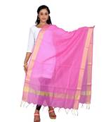 Pink Chanderi Dupatta With Zari Border