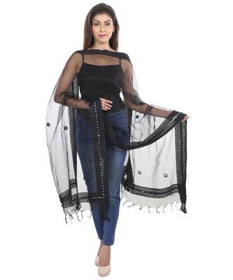 Black Self Designz Tissue Dupatta with Mirror Work 1