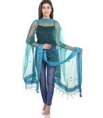 turquoise Self Designz Tissue Dupatta with Mirror Work