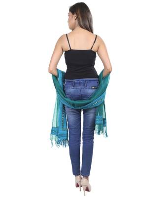turquoise Self Designz Tissue Dupatta with Mirror Work 3