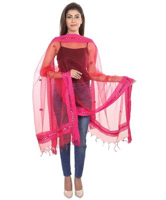 magenta Self Designz Tissue Dupatta with Mirror Work 1