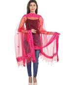 magenta Self Designz Tissue Dupatta with Mirror Work