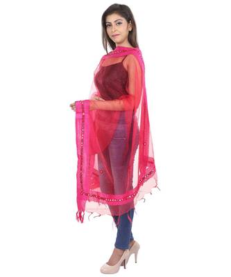 magenta Self Designz Tissue Dupatta with Mirror Work 2