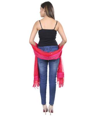 magenta Self Designz Tissue Dupatta with Mirror Work 3