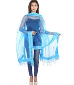 turquoise Self Designz Tissue Dupatta with Mirror Work