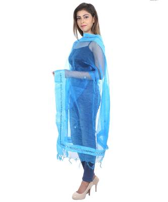turquoise Self Designz Tissue Dupatta with Mirror Work 2