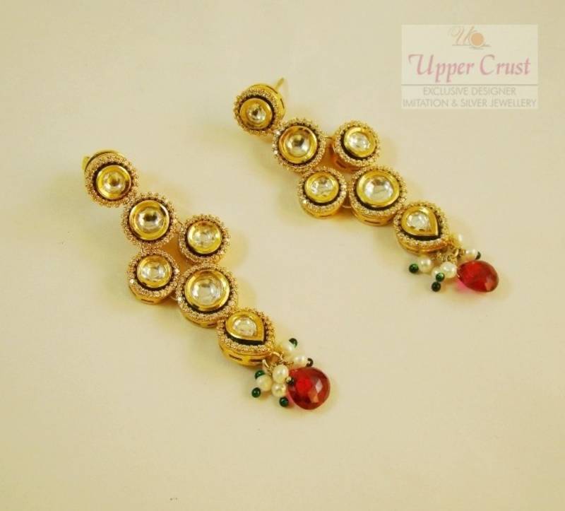 Sterling Silver Kundan Ruby Bridal Necklace Earring Jewellery Set