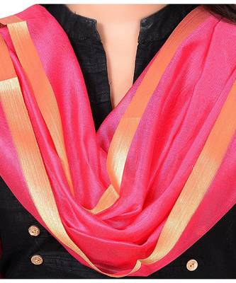 pink Cotton Chandei Dupatta With Zari Border 2