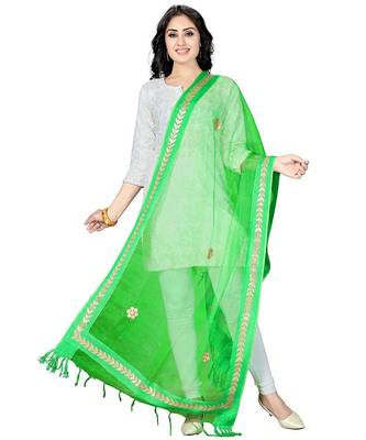 Green  Self Designz Tissue Dupatta with Gota Patti Work 1
