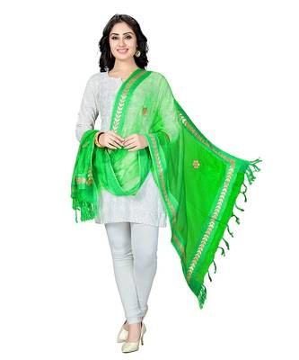 Green  Self Designz Tissue Dupatta with Gota Patti Work 2