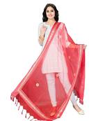 Red  Self Designz Tissue Dupatta with Gota Patti Work