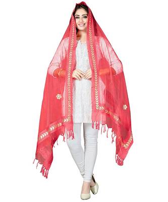 Red  Self Designz Tissue Dupatta with Gota Patti Work 2