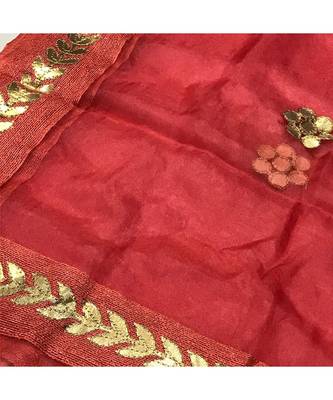 Red  Self Designz Tissue Dupatta with Gota Patti Work 3
