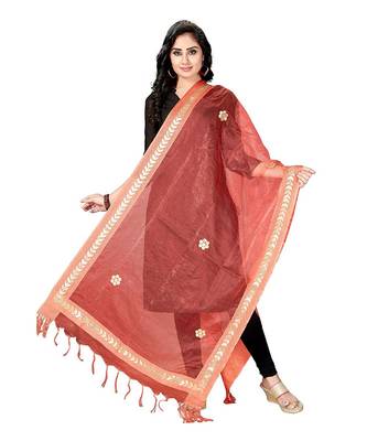 Peach  Self Designz Tissue Dupatta with Gota Patti Work 1