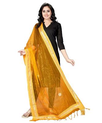 mustard  Self Designz Tissue Dupatta with Gota Patti Work 1
