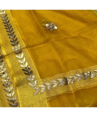 mustard  Self Designz Tissue Dupatta with Gota Patti Work 3