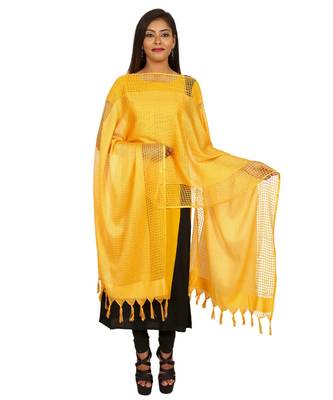 Yellow Self Designz Silk Dupatta 1