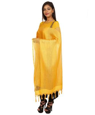 Yellow Self Designz Silk Dupatta 3