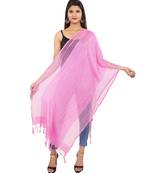 Pink  Self Designz Silk Dupatta