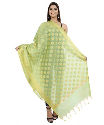 green Banarasi Silk Booti & Jaal Dupatta 1