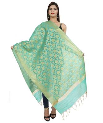 turquoise Banarasi Silk Booti & Jaal Dupatta 1