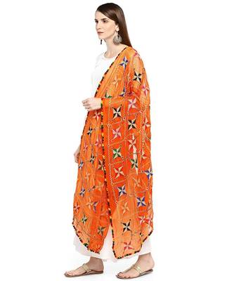 Orange Fulkari Work Dupatta On Chiffon 3