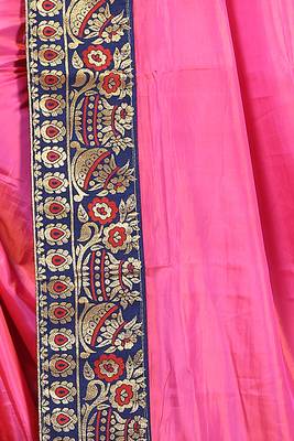 Pink plain paper cotton saree with blouse 3